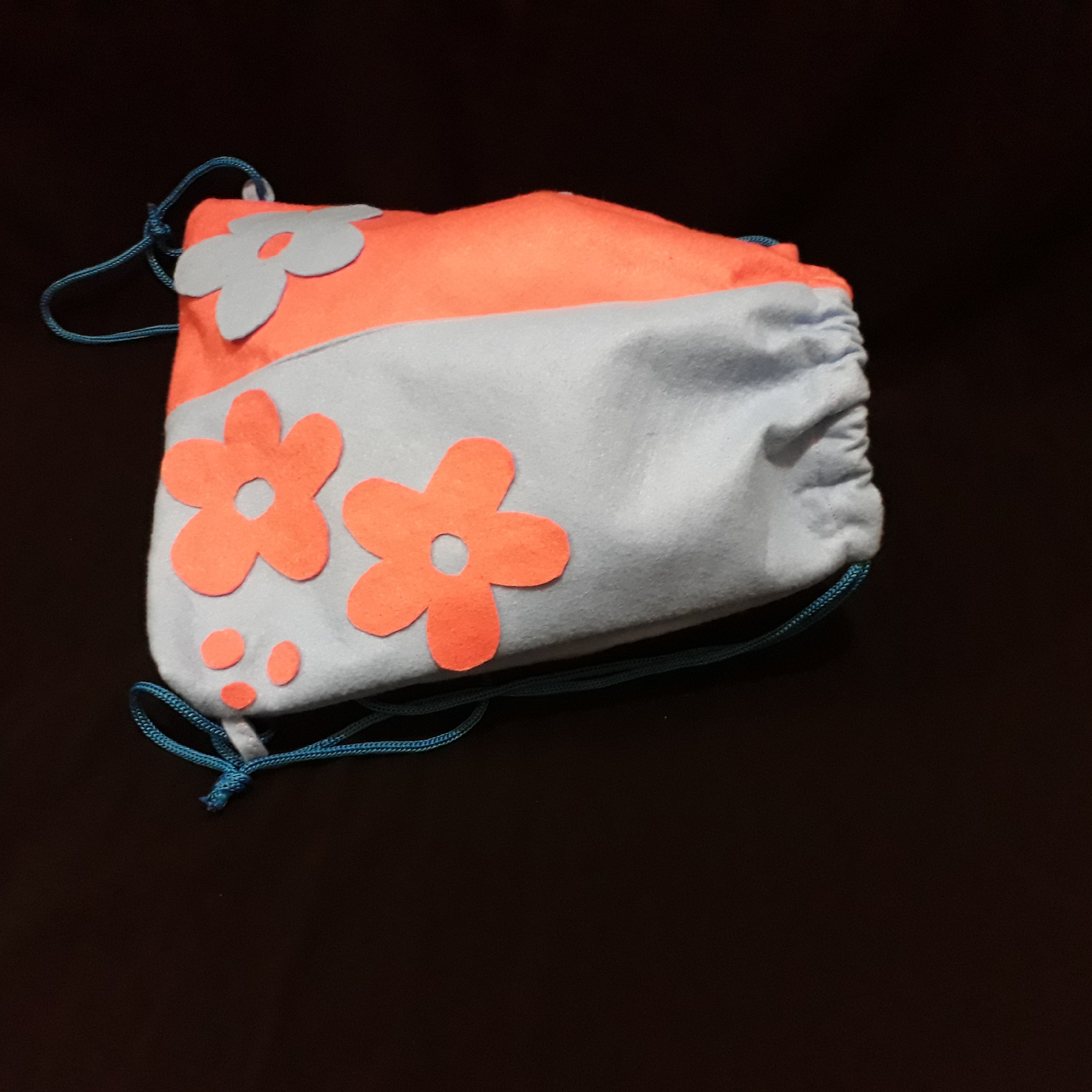 کیف کوله پشتی نمدی صورتی آبی طرح گلدار - پس کرایه