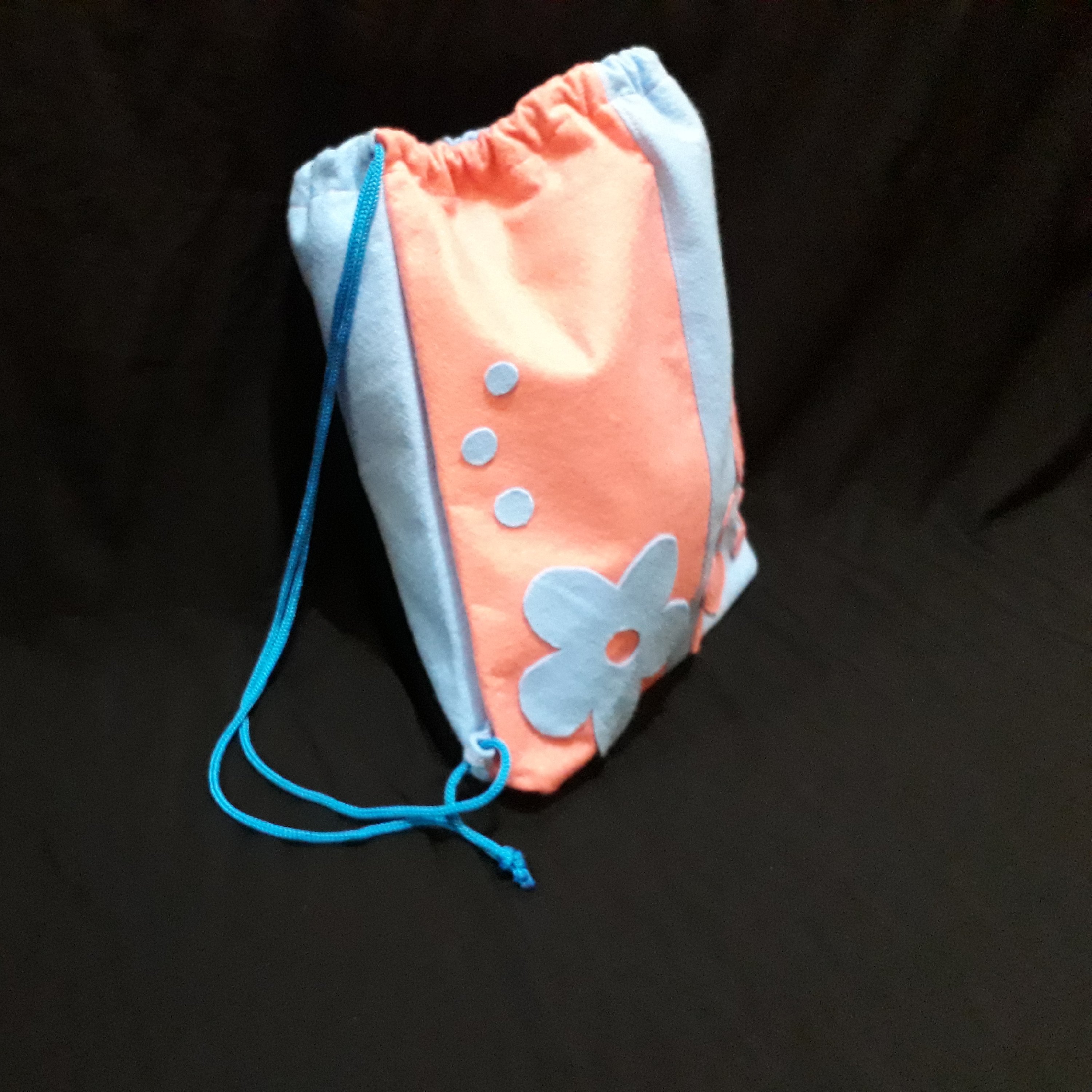 کیف کوله پشتی نمدی صورتی آبی طرح گلدار - پس کرایه