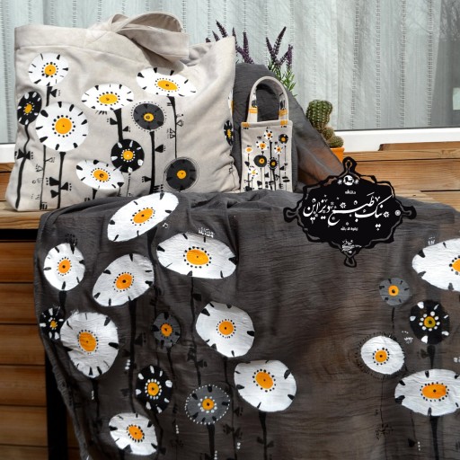 ست شال و کیف نقاشی شده دستساز نیک طبع دیزاین سفارشی