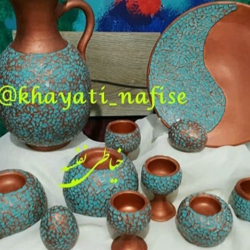 پارچ شیشه کاری باشیشه ابی وگلدان وگیلاس