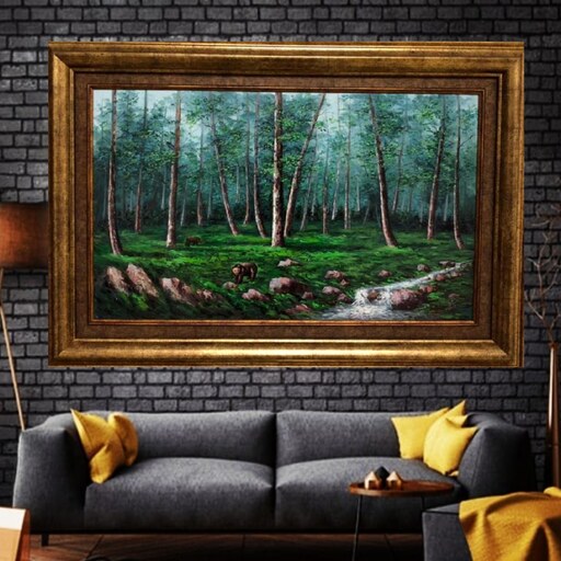 نقاشی جنگل زیبا رنگ روغن با قاب چوبی اندازه 100در 70 
