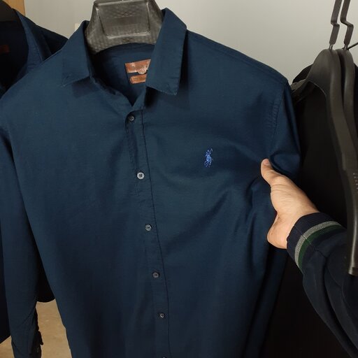 پیراهن مردانه polo نخ پنبه آستین بلند ساده رنگ سرمه ای طوسی سایز XXL XL L m  مدل a00v0x