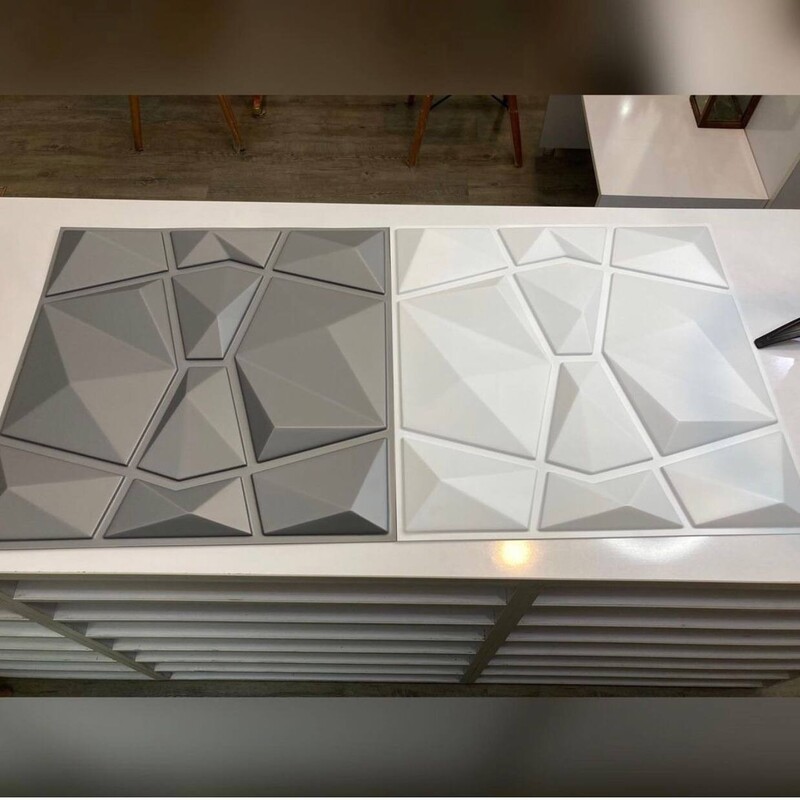 دیوارپوش پلیمری سه بعدی طرح کریستال طوسی  50 در 50 بسیار برجسته قابل شستشو و نصب آسان
