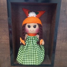 عروسک دست دوز پوپک رنگ سبز و نارنجی