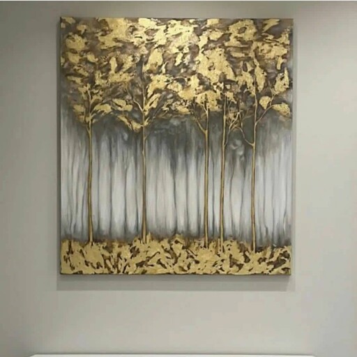 تابلو نقاشی رنگ روغن مدرن ورق طلا مدل درخت 