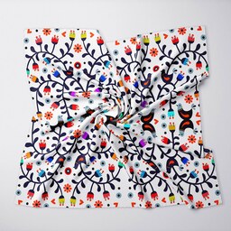 روسری نخ اعلا - طرح گل و پرنده و نقوش سنتی- قواره 140 