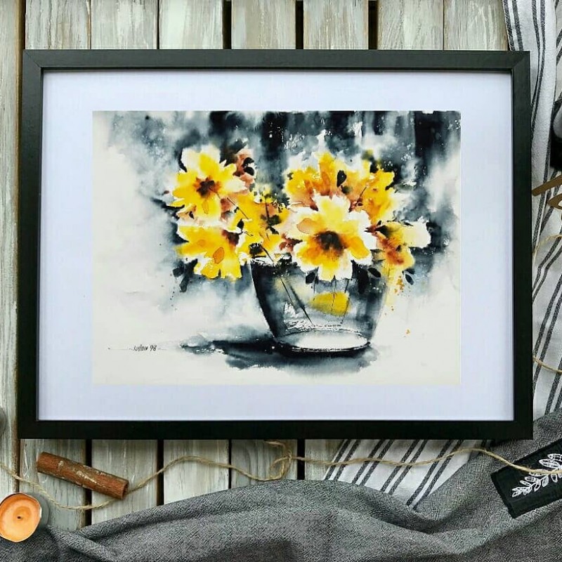 تابلو نقاشی گل زرد، آرت شاپ ترنج (35*45 سانتیمتر)