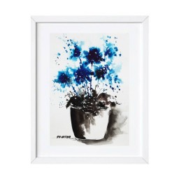 تابلو نقاشی شمعدانی آبی محصول گالری ترنج. تکنیک آبرنگ. سایز 30*40 با قاب سفید یا مشکی به انتخاب شما مشتری عزیز