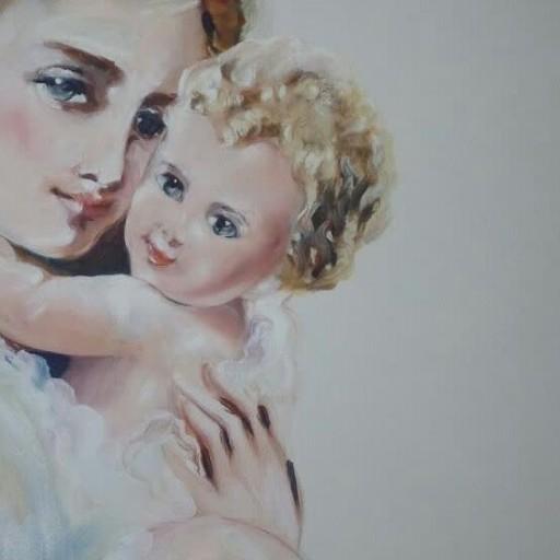 نقاشی از چهره مادر وفرزند با رنگ روغن