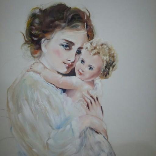 نقاشی از چهره مادر وفرزند با رنگ روغن