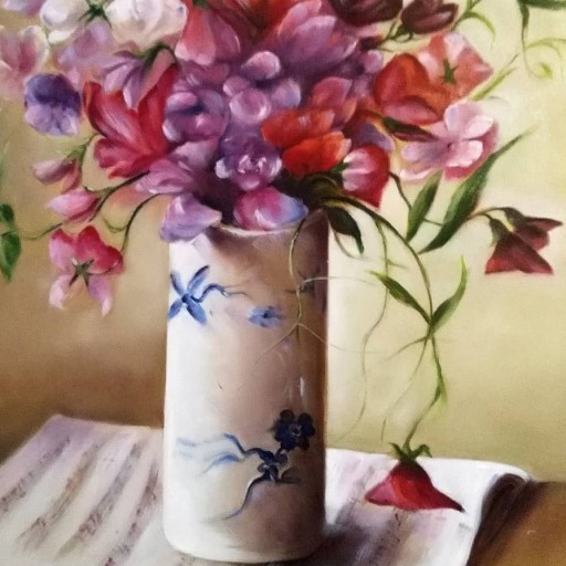 نقاشی رنگ و روغن گلدان گل