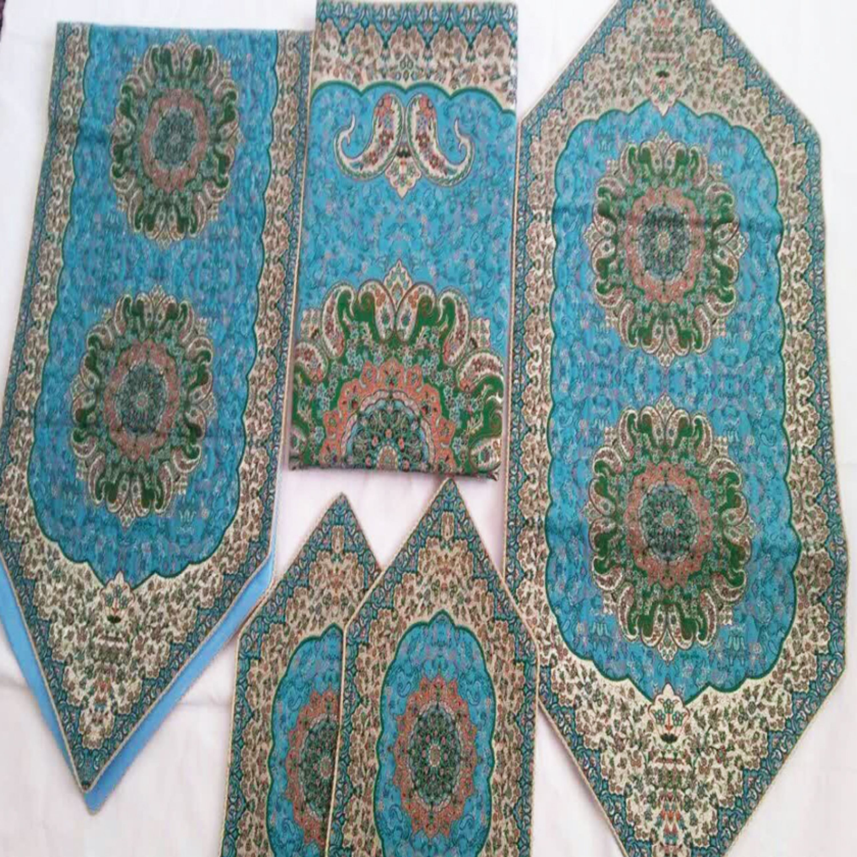 سرویس 5 تکه ترمه طرح ترنج رنگ آبی