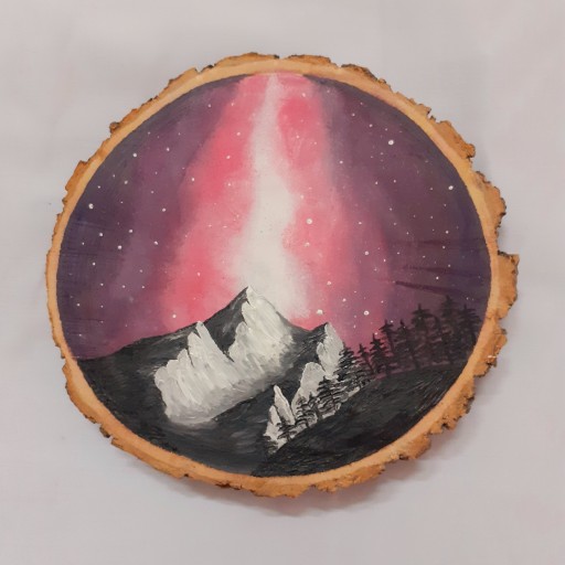 تابلو نقاشی رنگ روغن کوهستان و کهکشان