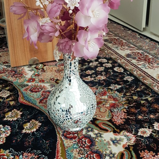 گل کریستالی با گلدان آینه کاری شده
