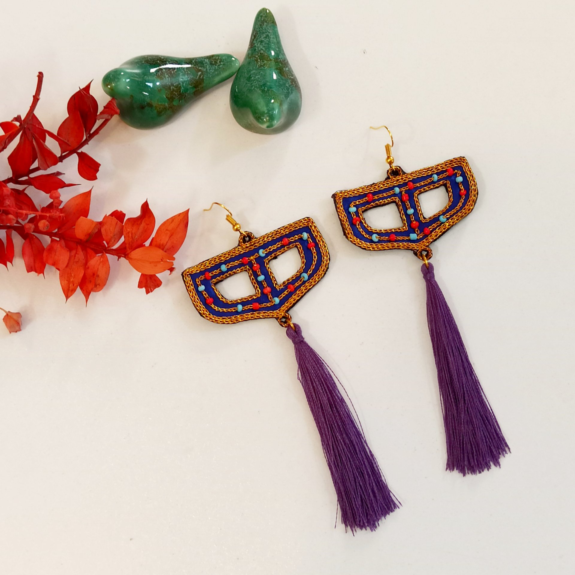 گوشواره دست ساز گلابتونی