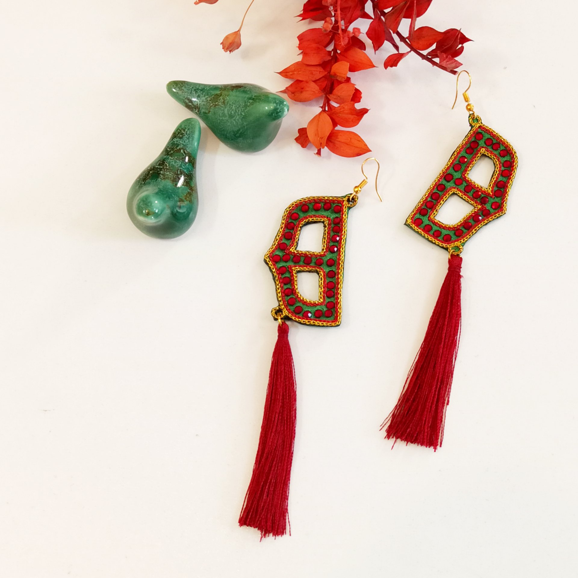 گوشواره دست ساز گلابتونی