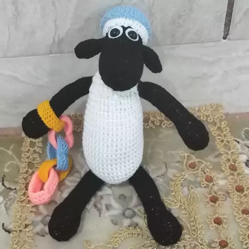 عروسک بره ناقلا دست بافت(30 cm قابل شست و شو کاموا ایرانی)