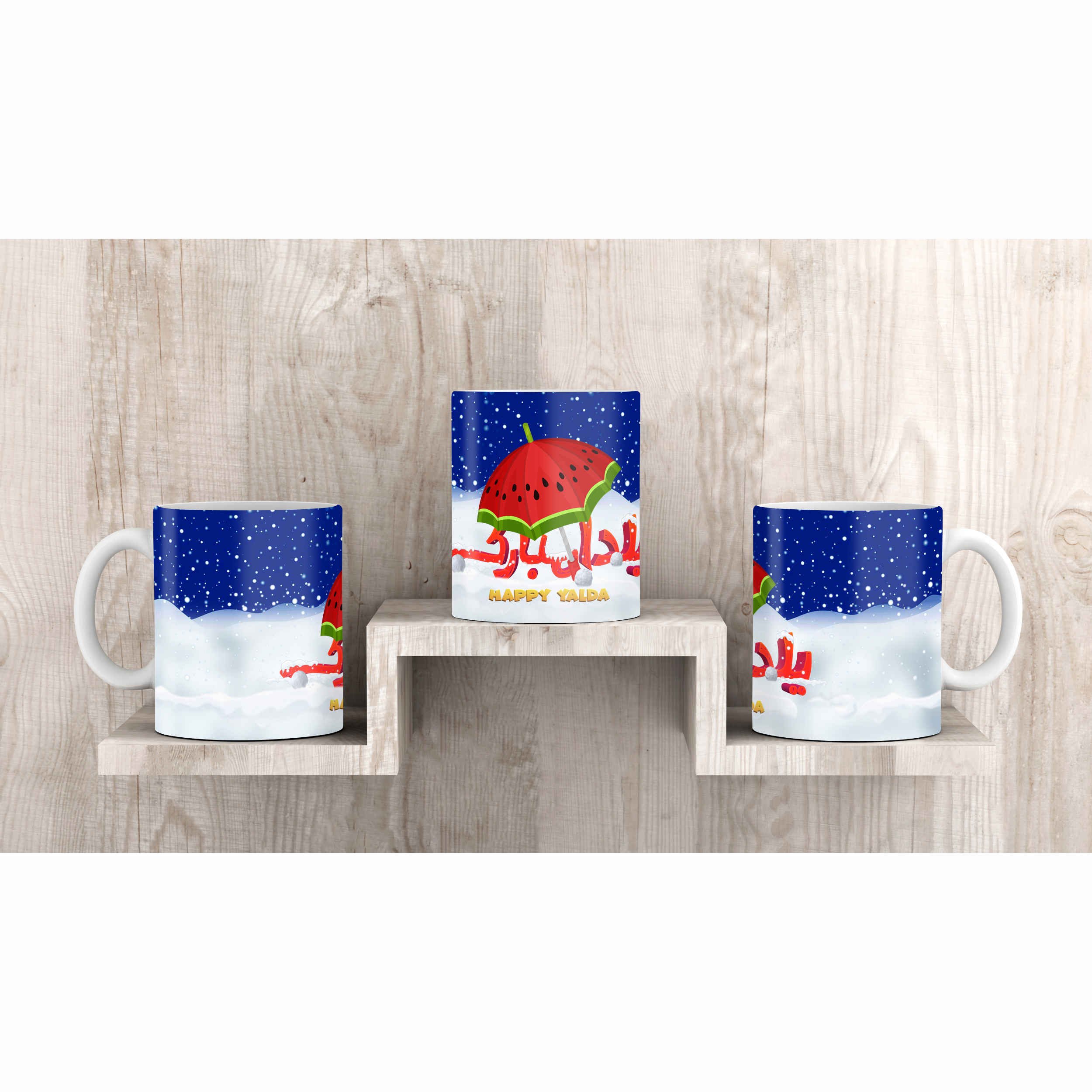 ماگ یلدا مبارک مخصوص هدیه شب یلدا از جنس سرامیک با کیفیت درجه یک و رنگ سفید