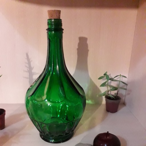بطری شیشه ای سبز الماسی چوب پنبه ای (5 لیتری)