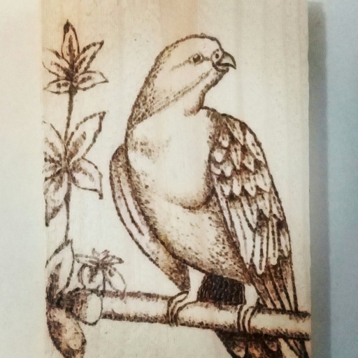تابلو چوبی رو میزی طرح پرنده ی زیبا سوخت نگاری شده