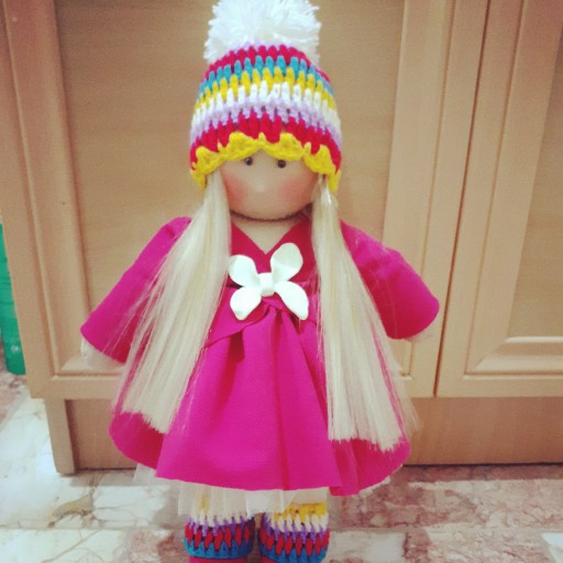 عروسک دست دوز روسی لباس صورتی