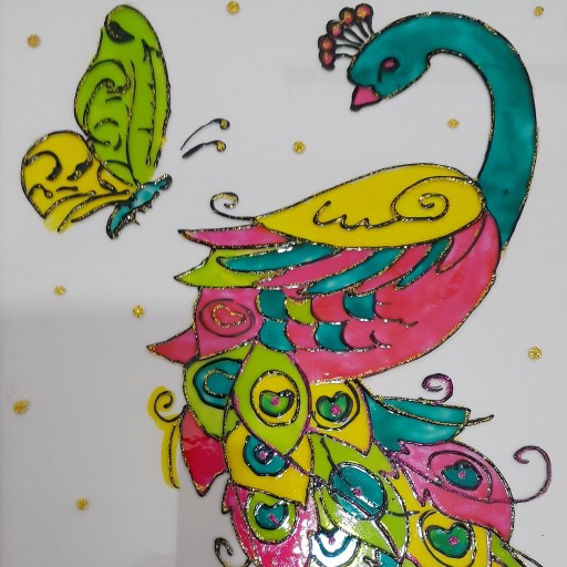 تابلوی نقاشی ویترای طرح طاووس
