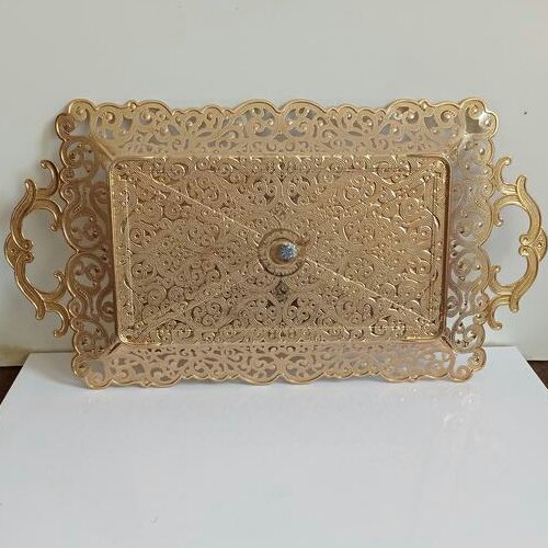 سینی چایخوری طلایی رنگ طرحدار نانو شده با کیفیت عالی

