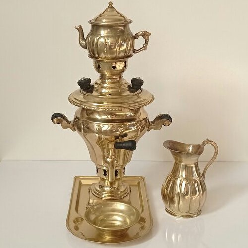 سرویس سماور برنجی زغالی کوچک یک لیتر ی نانو شده با کیفیت عالی 0) 