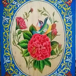 تابلو نقاشی چوبی گل و مرغ