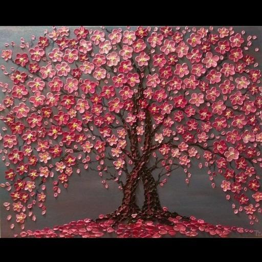 تابلوی نقاشی درخت با شکوفه های قرمز برجسته