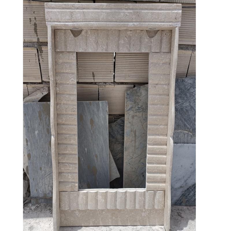 روشویی سنگی دو پایه از سنگ  مرمریت همراه قاب ایینه