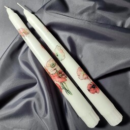 شمع قلمی 20 سانت جفتی دستساز طر ح گل شقایق