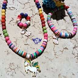 گردنبند اسب تک شاخ با دستبند و انگشتر رنگین کمان
