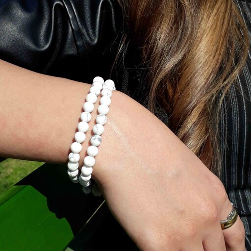دستبند دوردیفه سنگ هائولیت سفید - دستبند برای خانم ها و آقایان