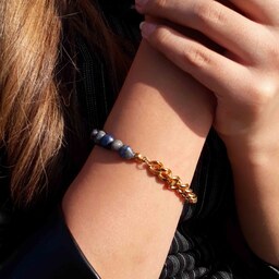 دستبند سنگ لاجورد و استیل رنگ ثابت - دستبند برای خانم ها و آقایان 