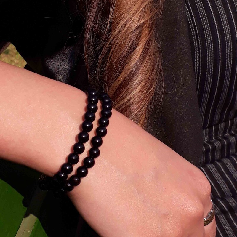 دستبند دوردیفه سنگ عقیق مشکی رنگ - دستبند برای خانم ها و آقایان