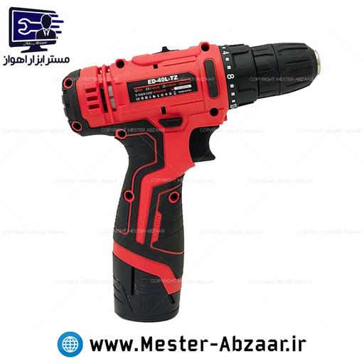 کیت کامل دریل پیچ گوشتی شارژی 12 ولت ادون با ابزار مدل EDON ED-40L-TZ