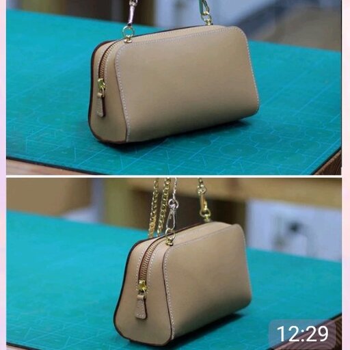 کیف چرم طبیعی رنگ شکلاتی بند زنجیری زنانه شیک