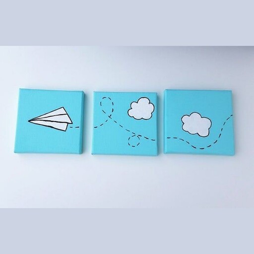 ست 3 تایی تابلو نقاشی طرح آسمان آبی ( ابعاد هر تابلو  20 در 20 )