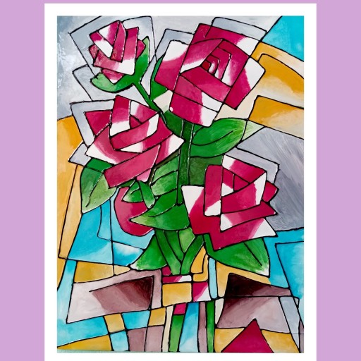 تابلوی ویترای طرح گل رز مثلثی
