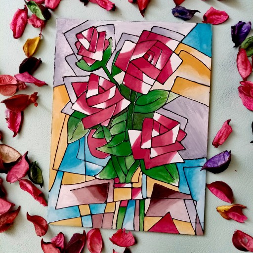 تابلوی ویترای طرح گل رز مثلثی
