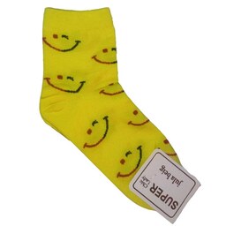 جوراب زنانه یا دخترانه  ساق کوتاه طرح لبخند زرد
