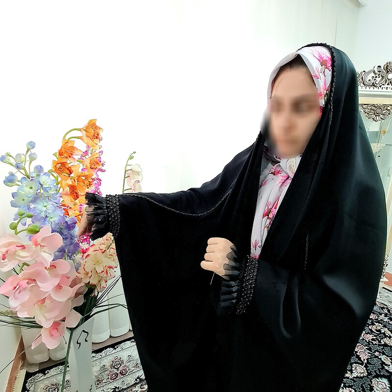 چادر مشکی عربی جواهر دوزی شده. طرح حوریا. ( ارسال رایگان. ضمانت مرجوعی) تولیدی چادر سرای مادر 