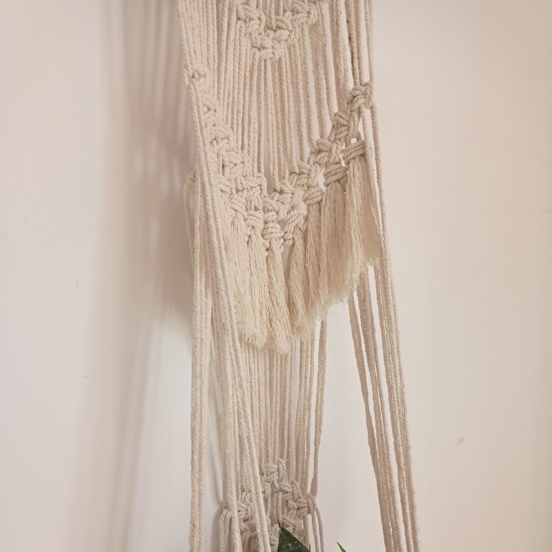 آویز گلدان مکرومه ، رنگ کرمی ، اندازه 25×120