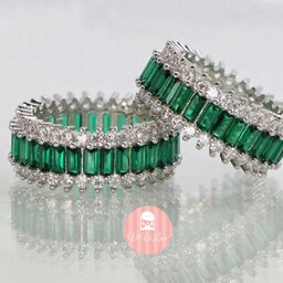 انگشتر زنانه استیل طرح جواهری تنیسی رنگ سبز  با نگین های زیر کونیا با درخشش عالی