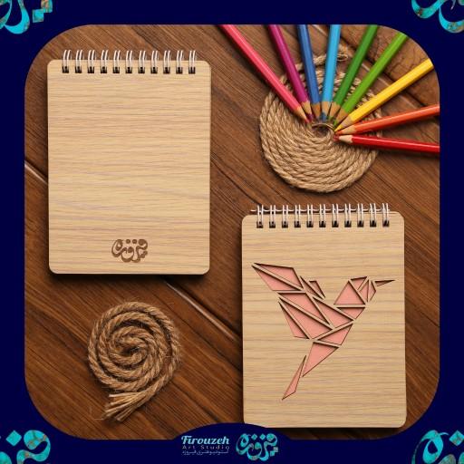 دفترچه فانتزی چوبی طرح پرنده رنگ روشن