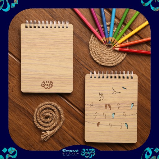 دفترچه فانتزی چوبی طرح گنجشک ها رنگ روشن