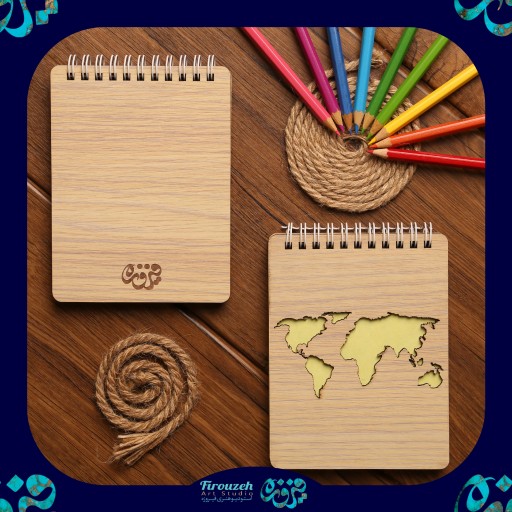 دفترچه فانتزی چوبی طرح قاره ها رنگ روشن