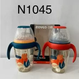 شیشه شیر طلقی دسته دار 300 میل با نی 360 درجه رووکو Rovco مدل N1045(پس کرایه)