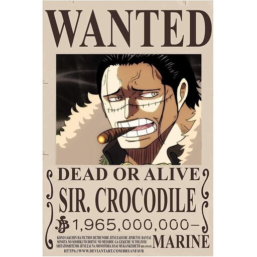 پوستر مدل تحت تعقیب انیمه وان پیس One piece طرح کروکودایل Crocodile سایز A6 کد 54